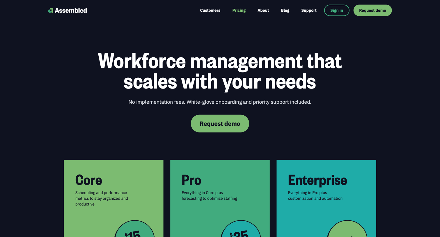 Assembled - Plans & pricing screen