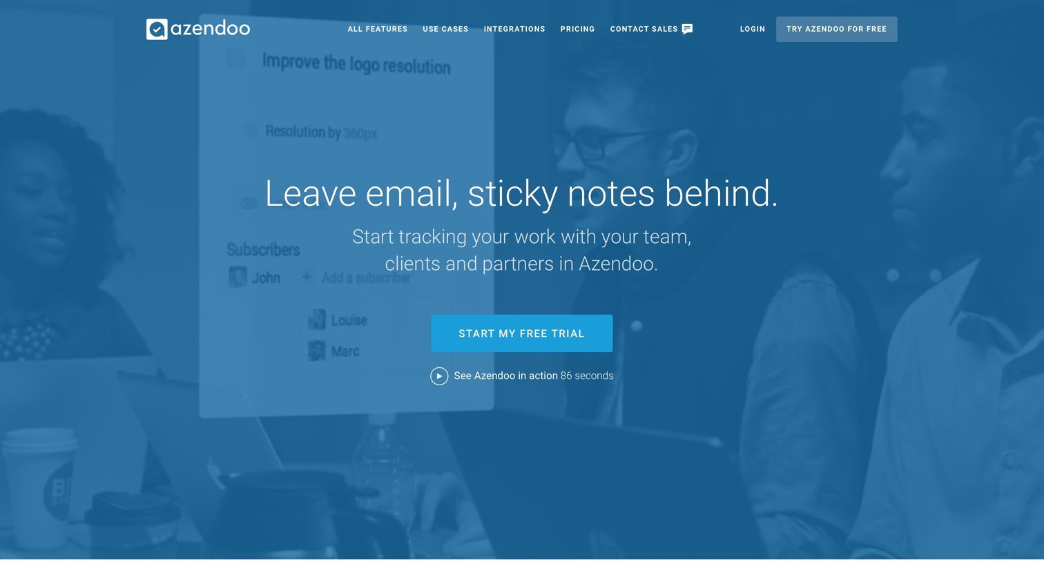 Azendoo - Landing page screen