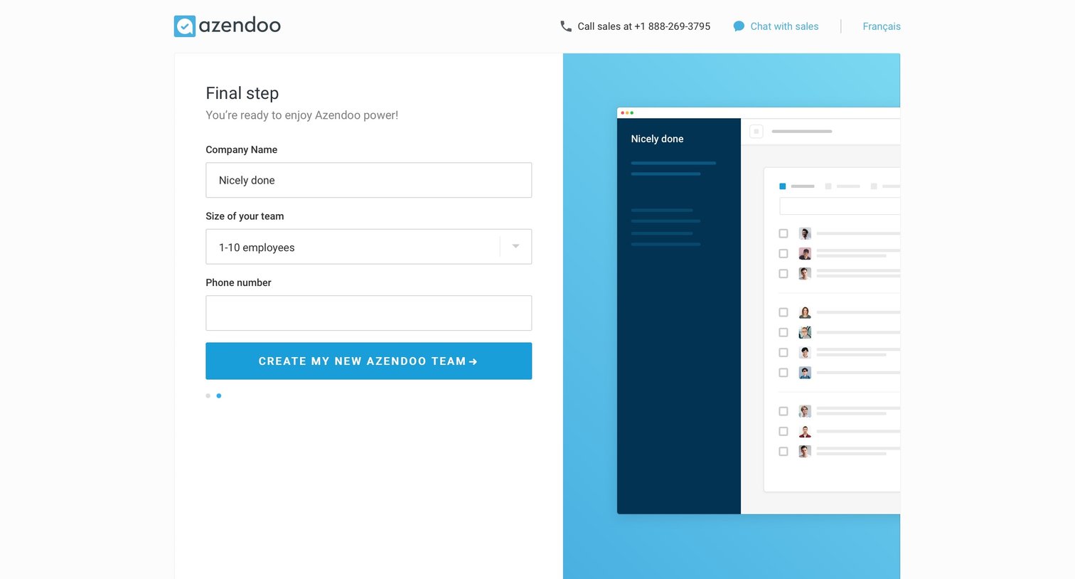 Azendoo - Sign up screen