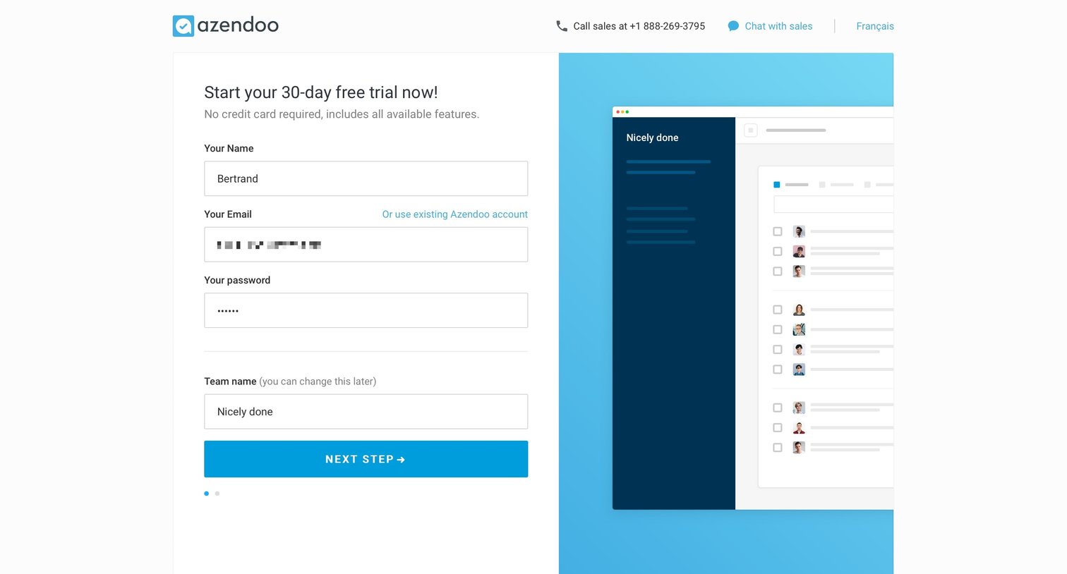 Azendoo - Sign up screen