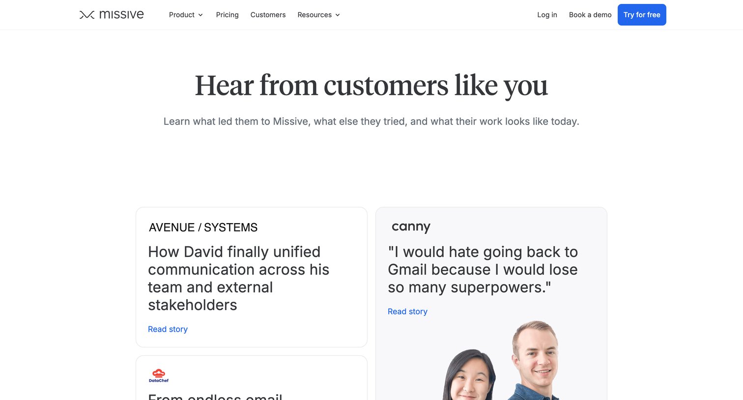 Missive - Customer Stories · Missive screen