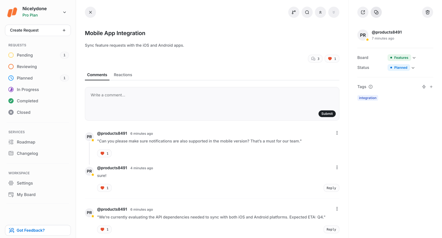 UserJot - Request | UserJot screen