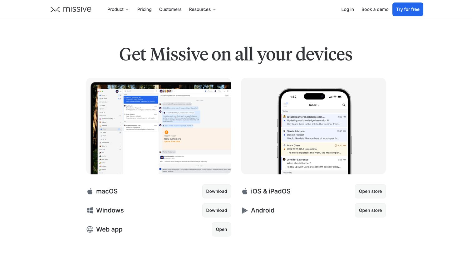 Missive - Download · Missive screen