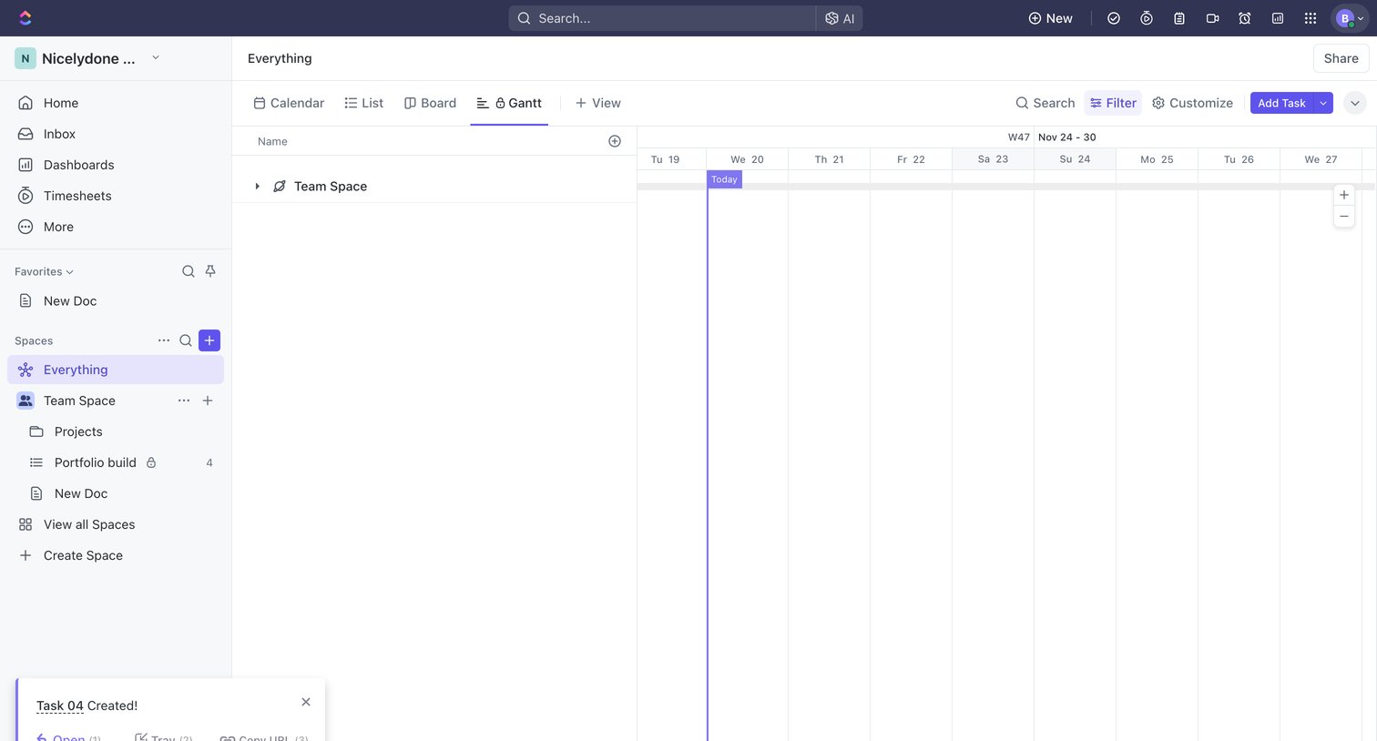 Gantt | Everything  Nicelydone Workspace 01 Gantt from ClickUp