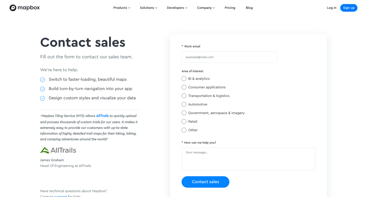 Mapbox - Contact Sales | Mapbox screen