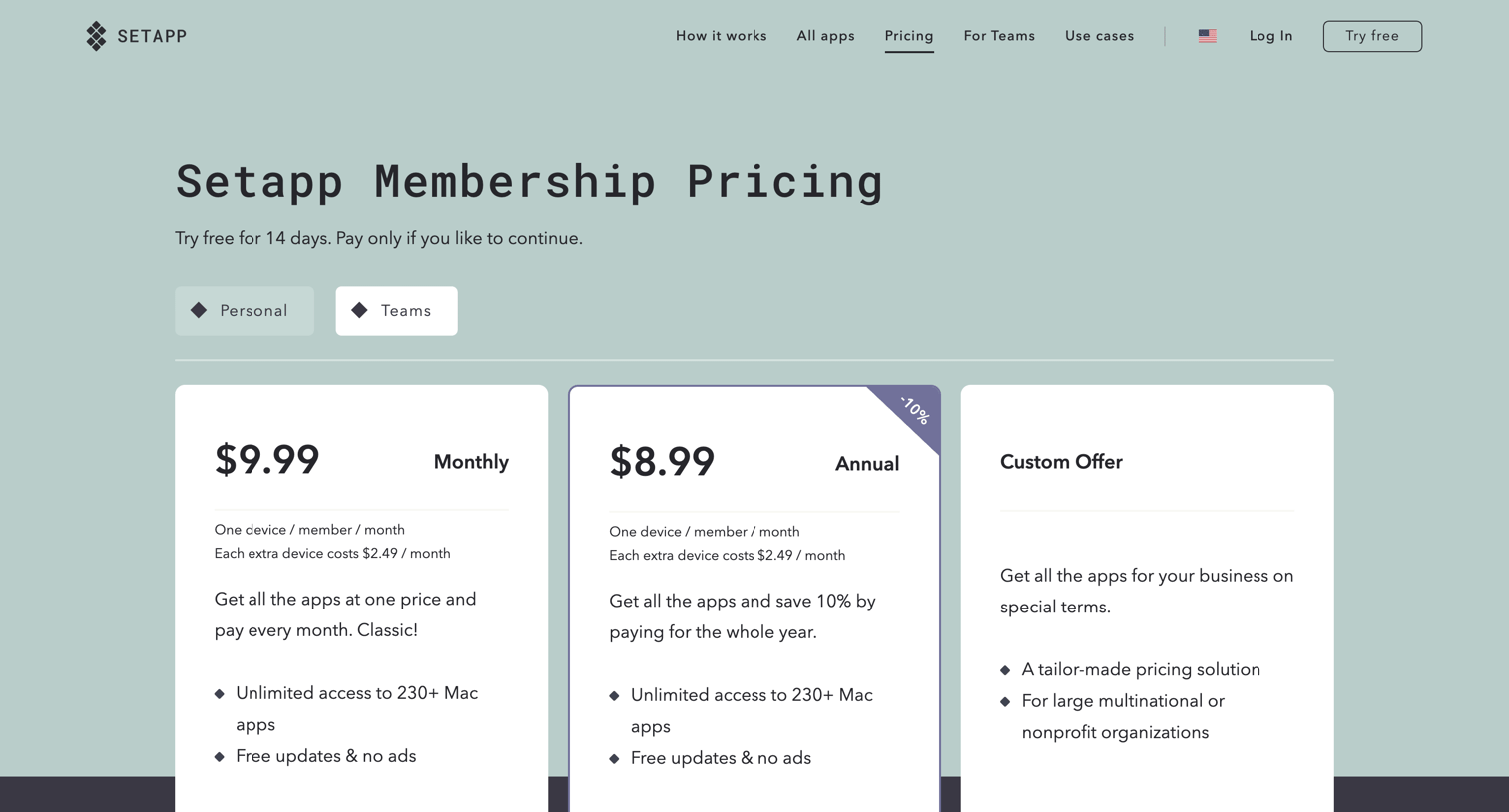 Setapp - Business Pricing | Setapp screen