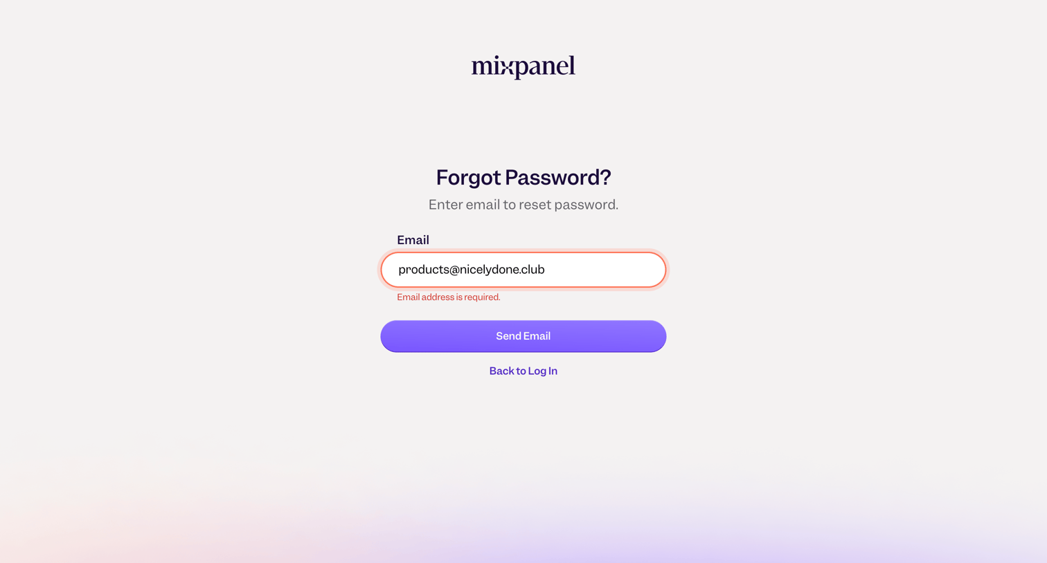 Mixpanel - Forgot password - Mixpanel screen