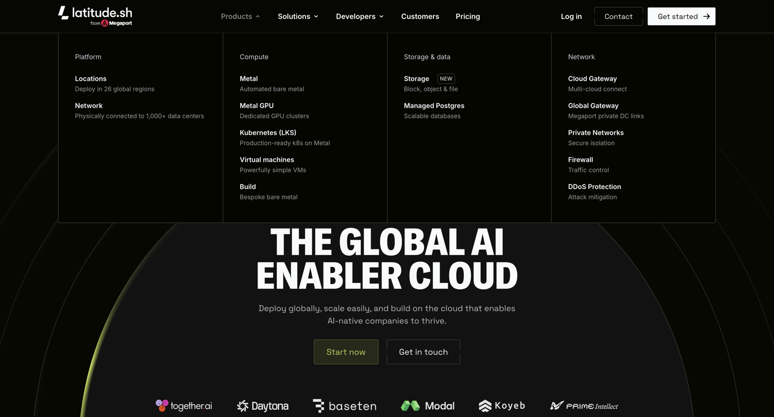 Latitude.sh - Latitude.sh | The global AI enabler cloud - Latitude.sh - hover: Products screen
