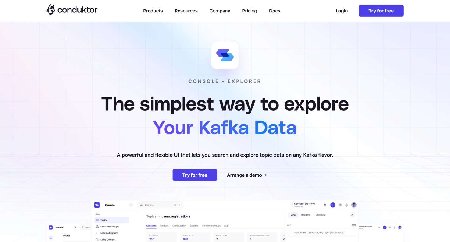 Conduktor - Conduktor Explorer | The Apache Kafka Platform screen
