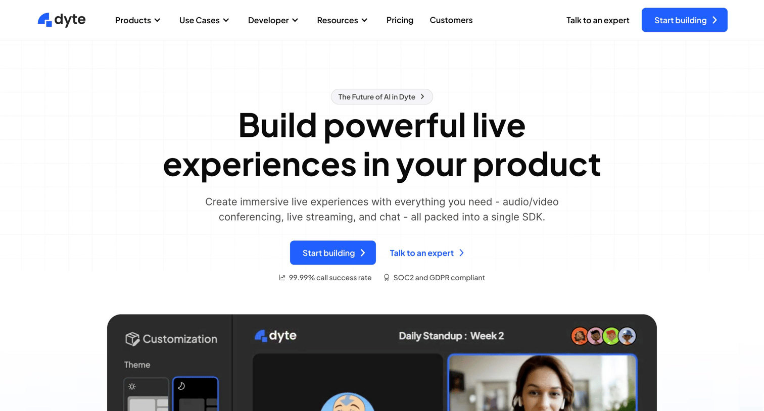 Dyte - Build powerful live experiences with Dytes SDKs screen