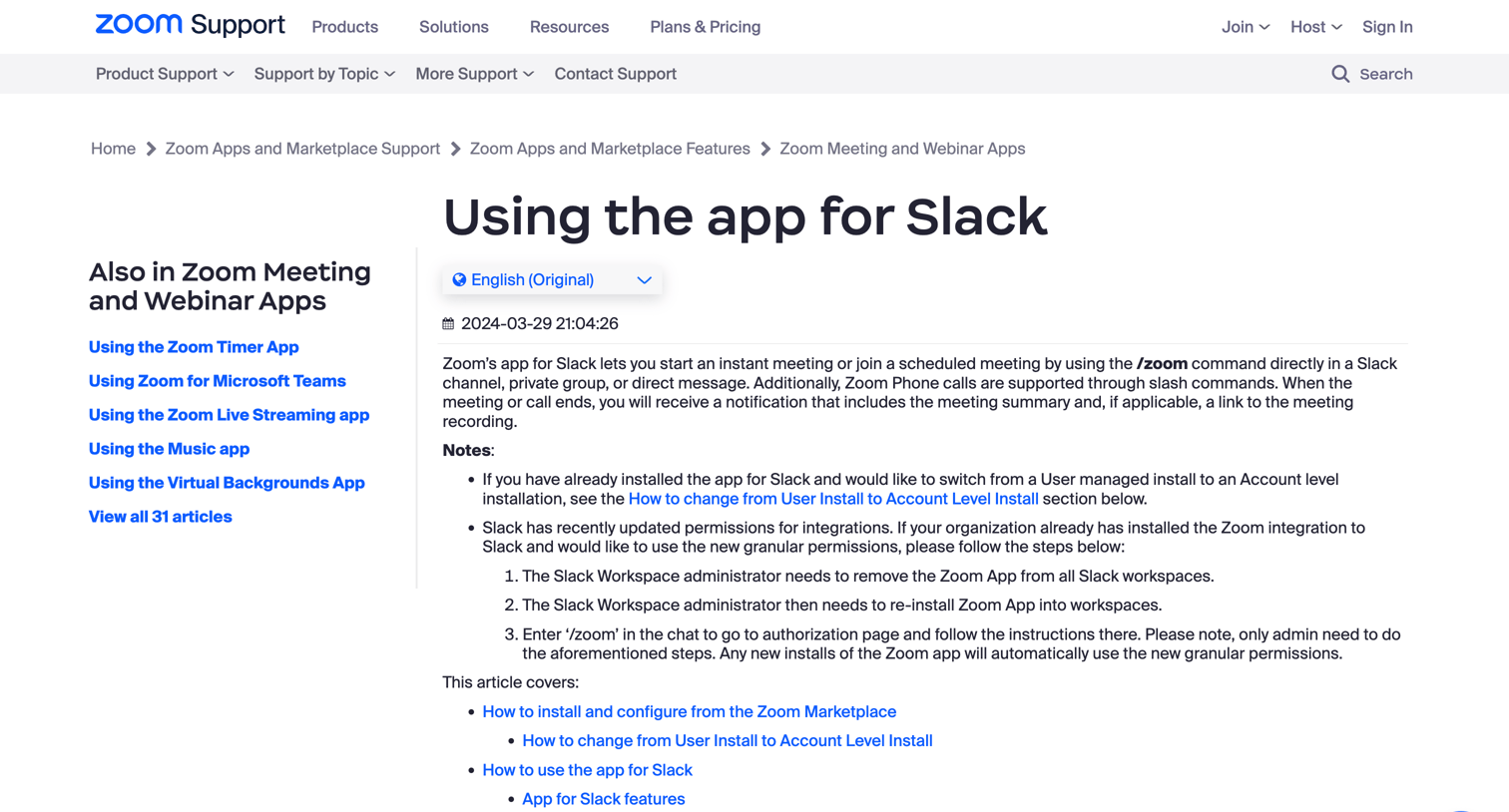 Slack - Using the app for Slack screen