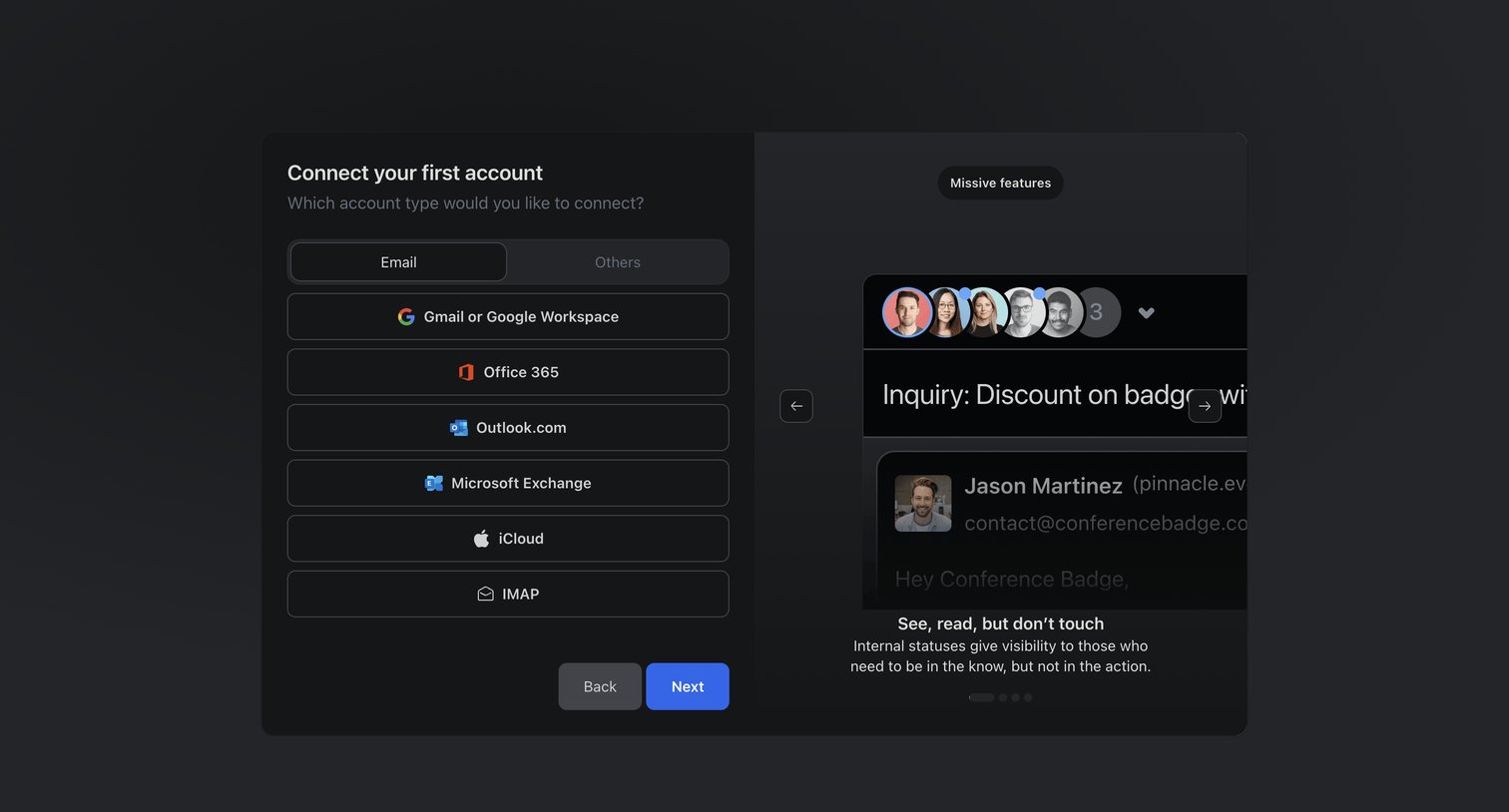 Missive - Login screen
