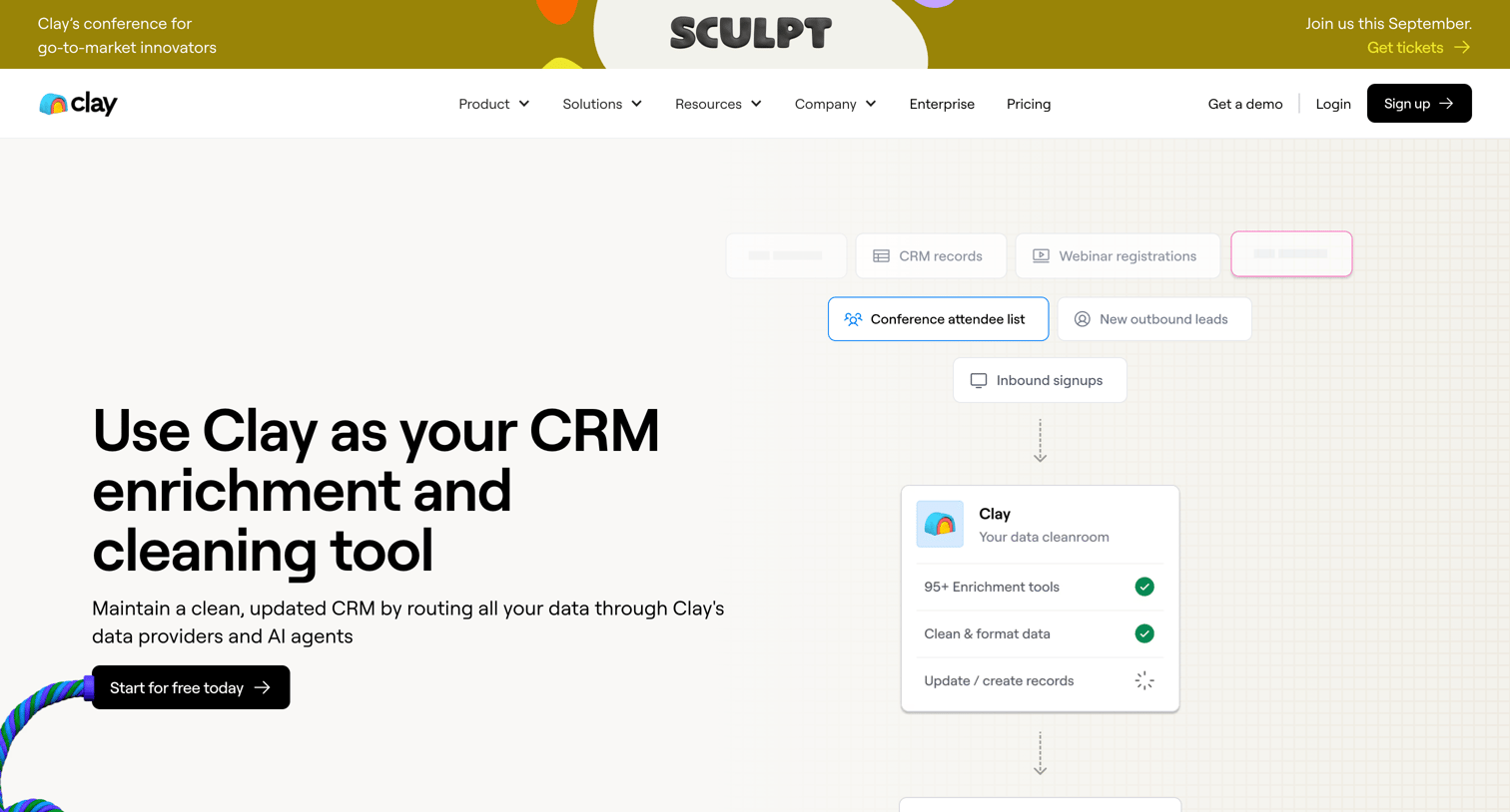 Clay - Use Clay as a data cleanroom for your CRM | Clay.com screen