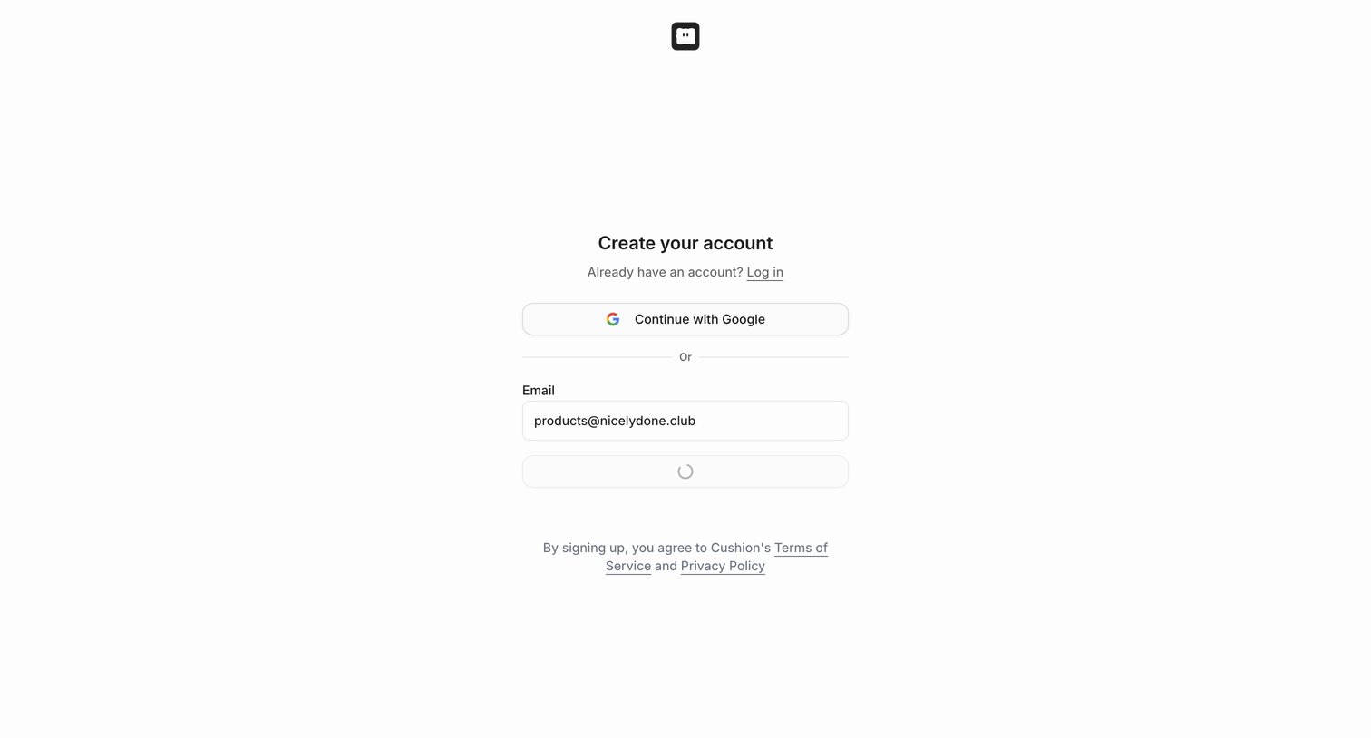 Cushion - Sign Up screen