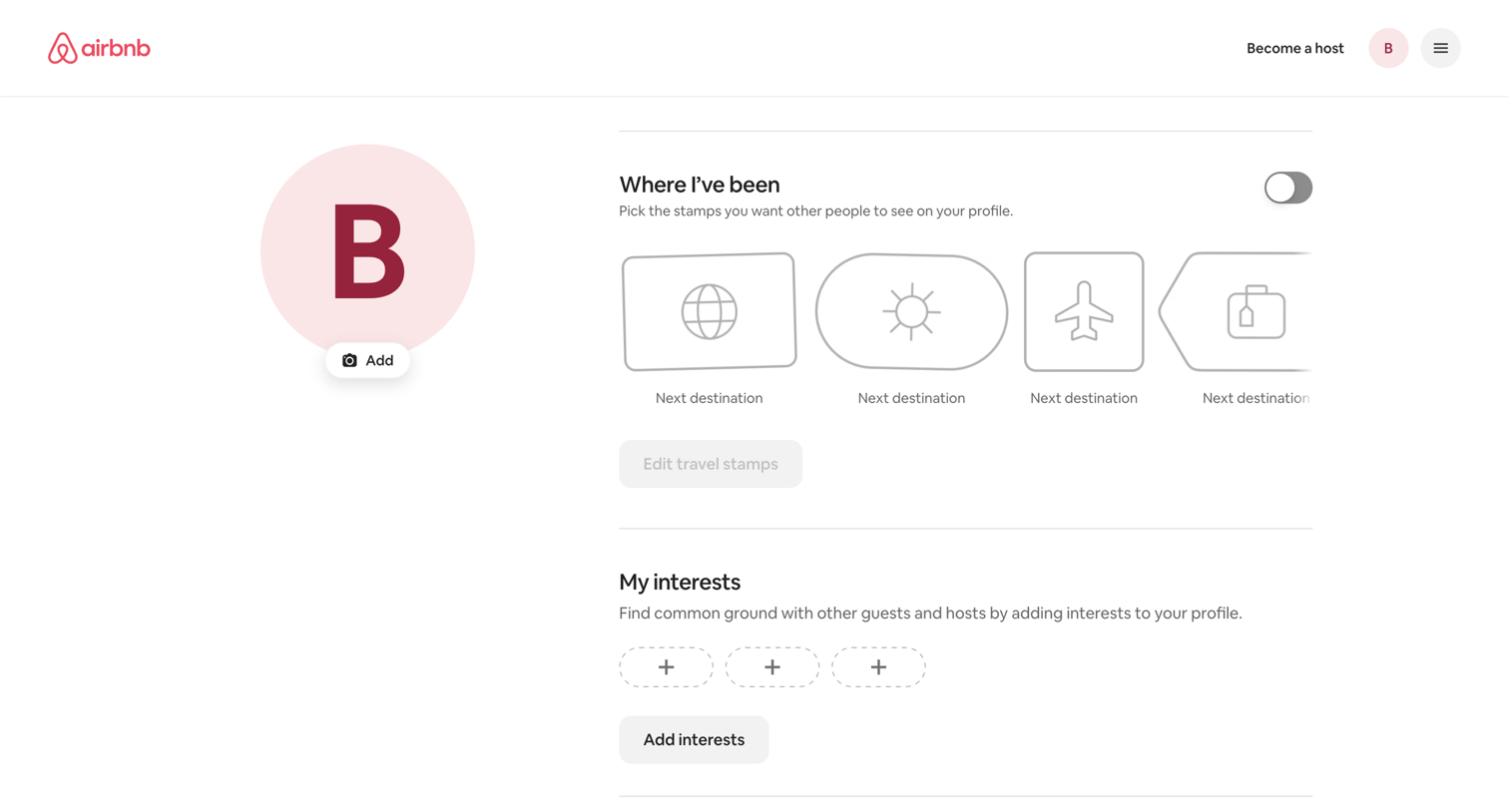 Airbnb - Edit profile · Airbnb screen