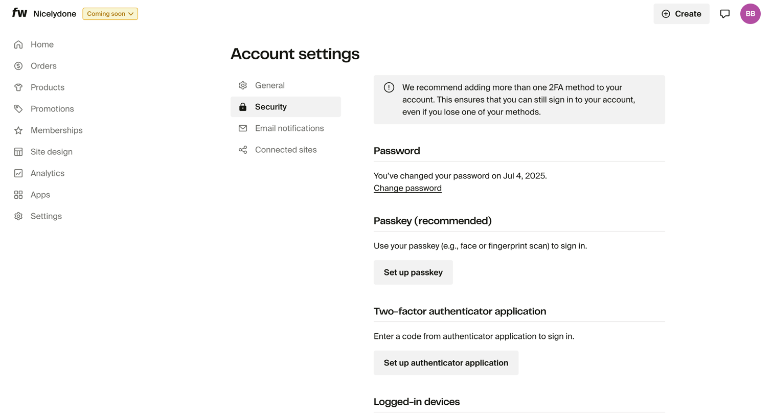Account settings – Dashboard from Fourthwall