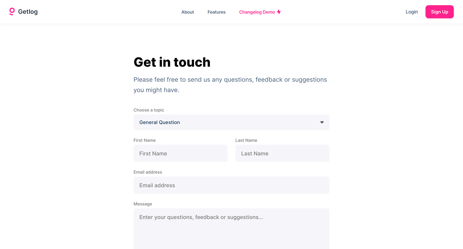 Getlog - Getlog - Contact screen