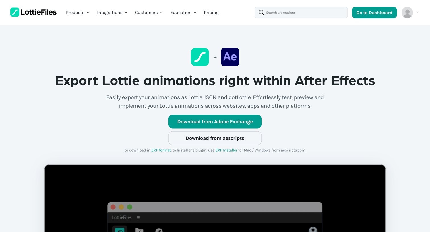 Lottie - LottieFiles plugin for Adobe After Effects screen