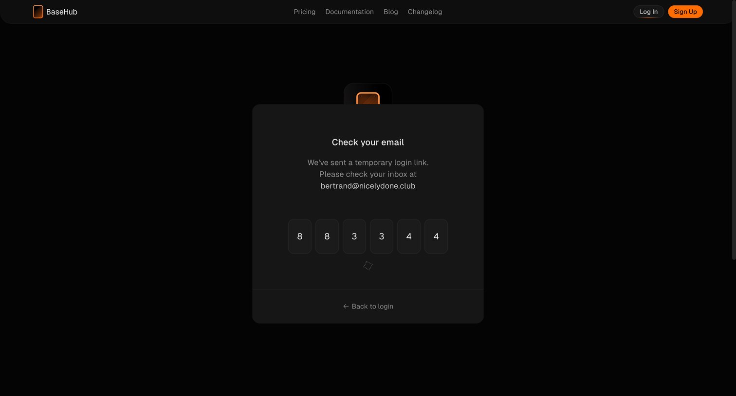 Basehub - Log In — BaseHub screen