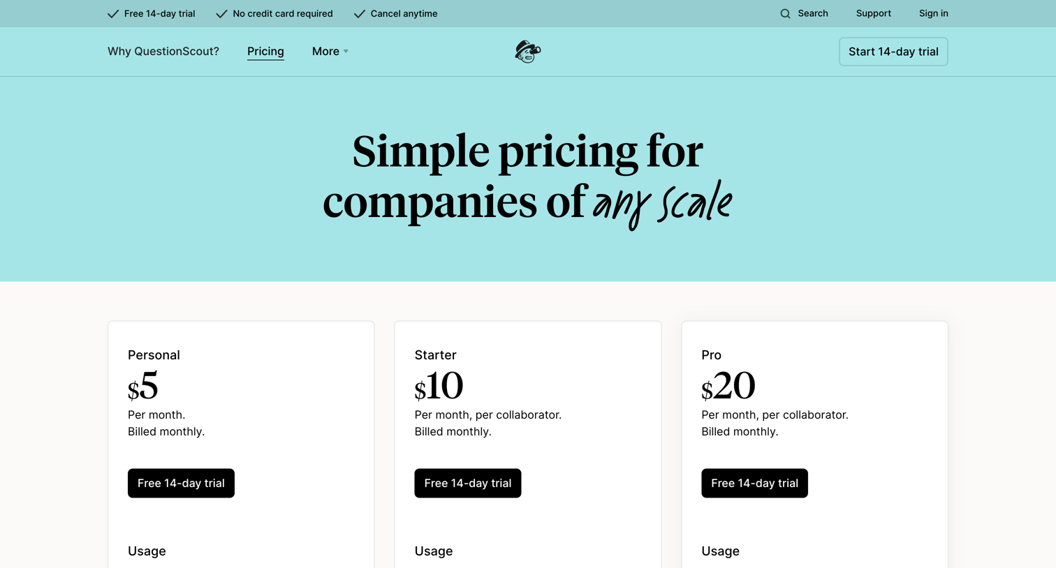 QuestionScout - Plans | Pricing  QuestionScout screen
