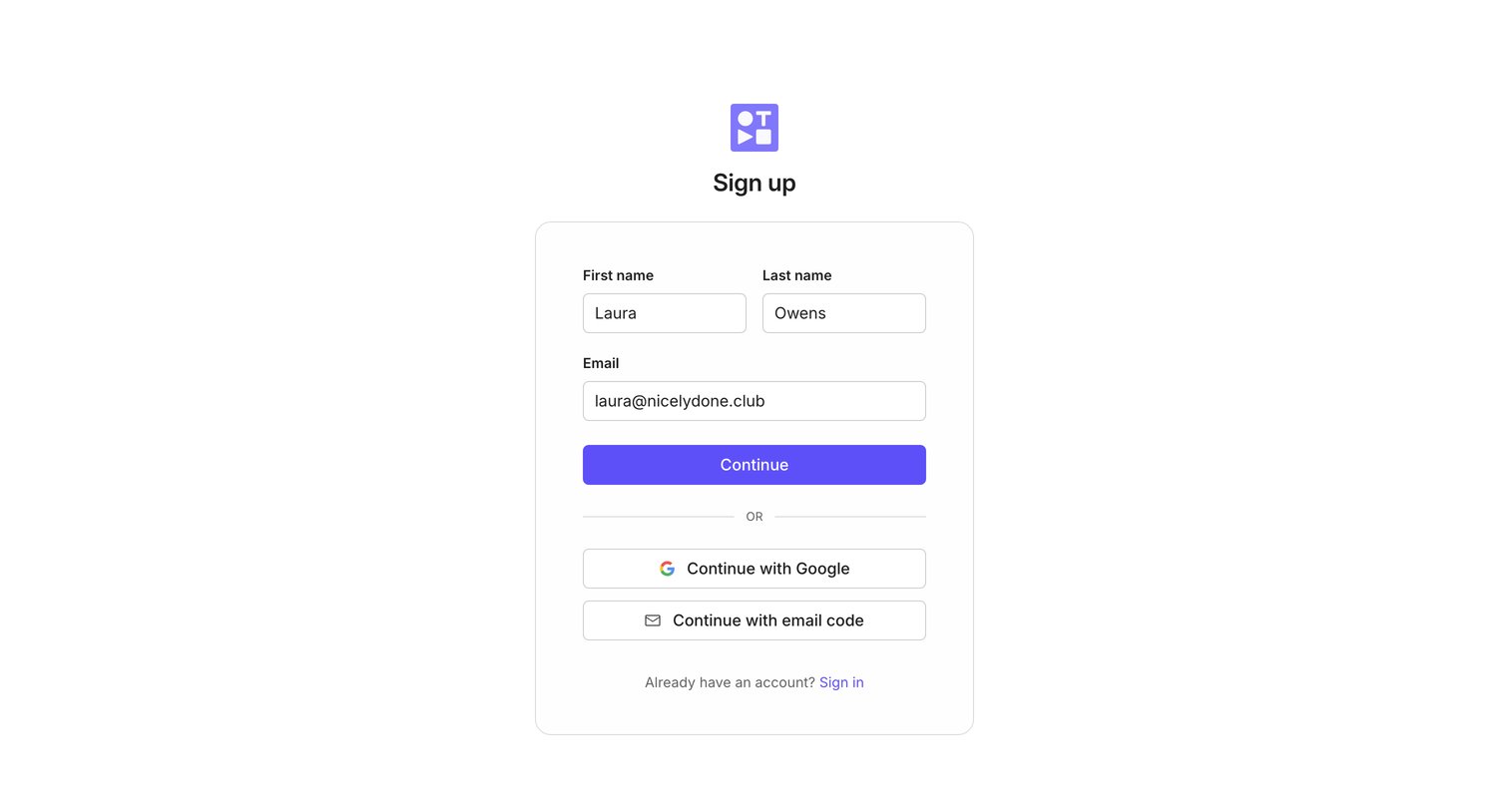 Tella - Sign up screen