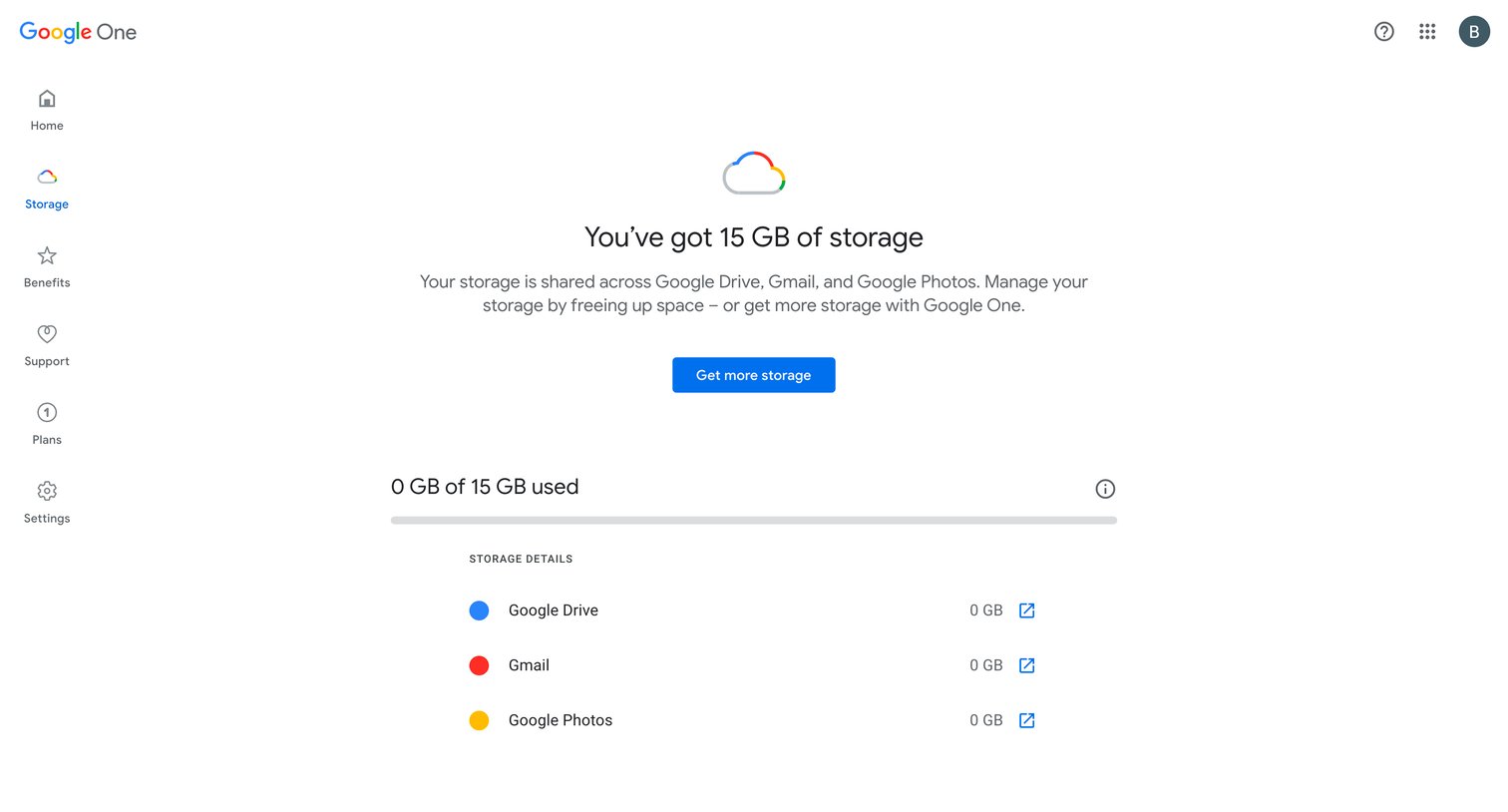 Google One - Google One Storage screen