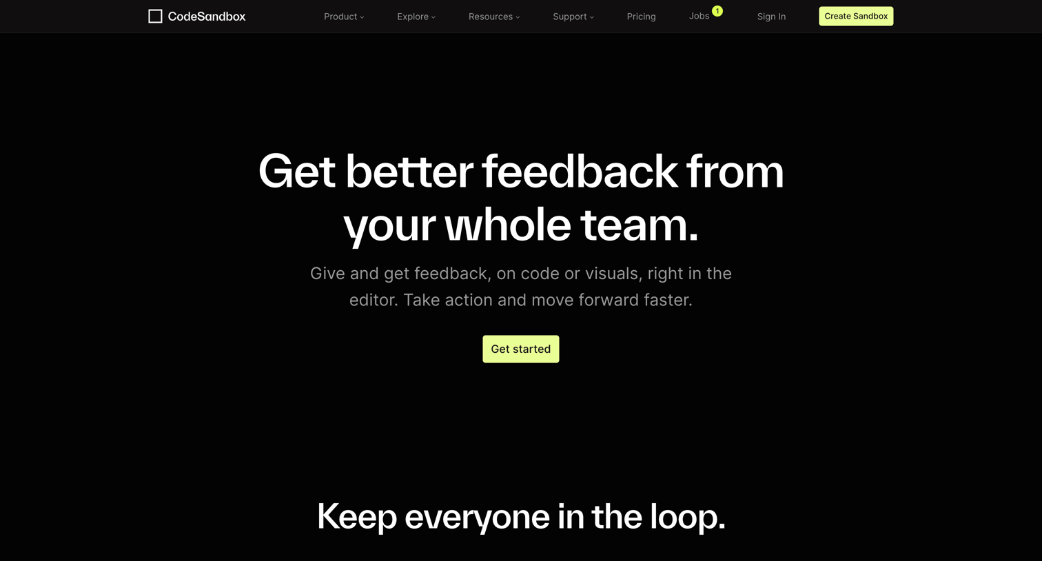 CodeSandbox - Feedback - CodeSandbox screen