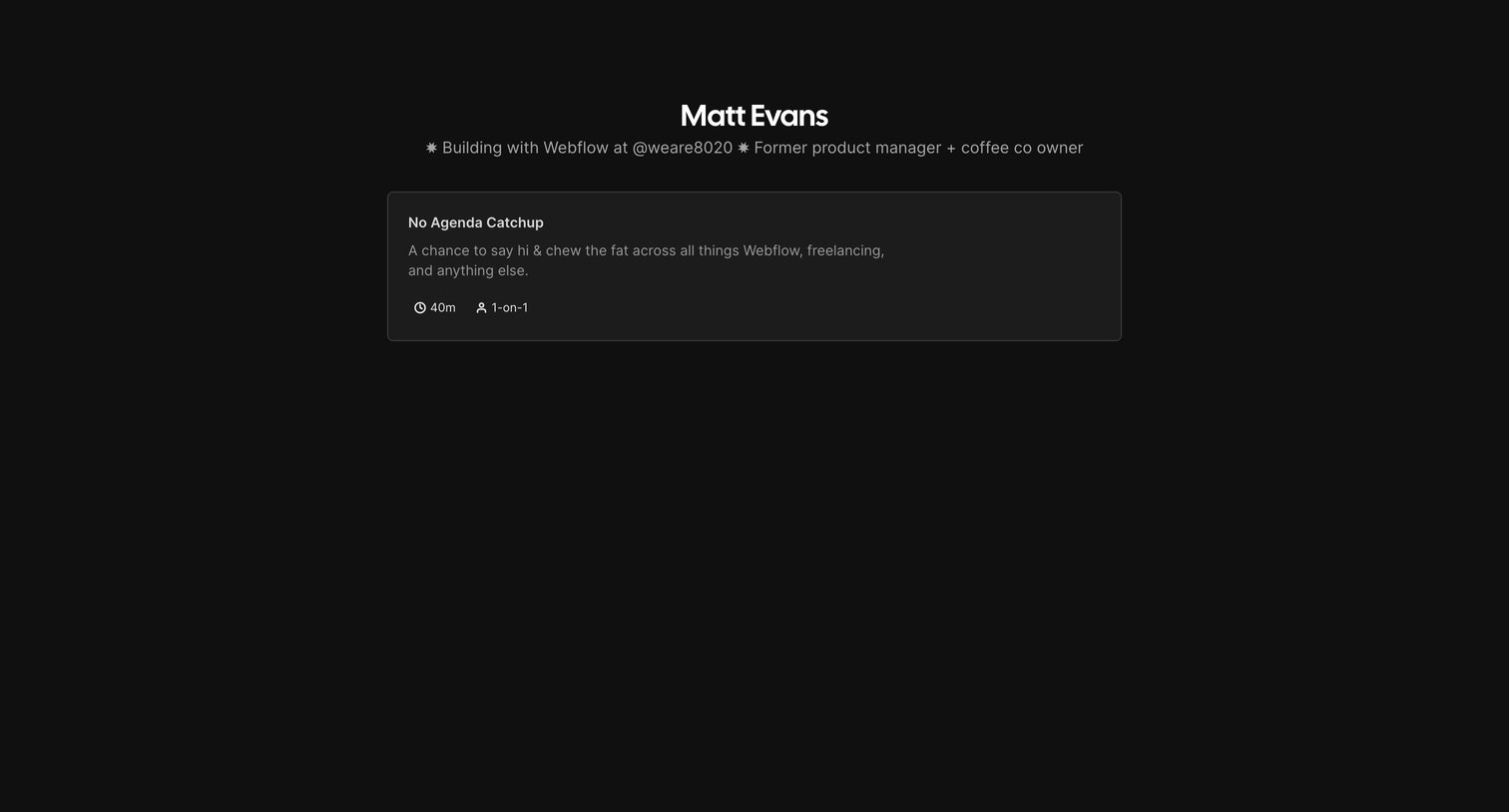 Cal.com - Matt Evans | Cal.com screen