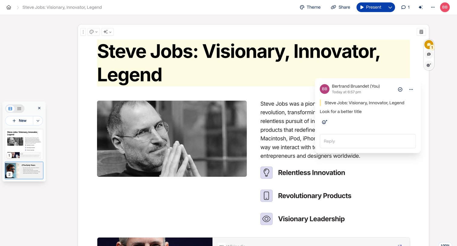 Steve Jobs Visionary, Innovator, Legend | Gamma from Gamma
