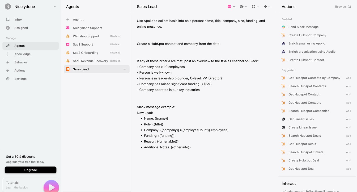 Lemni - Agents › Sales Lead screen