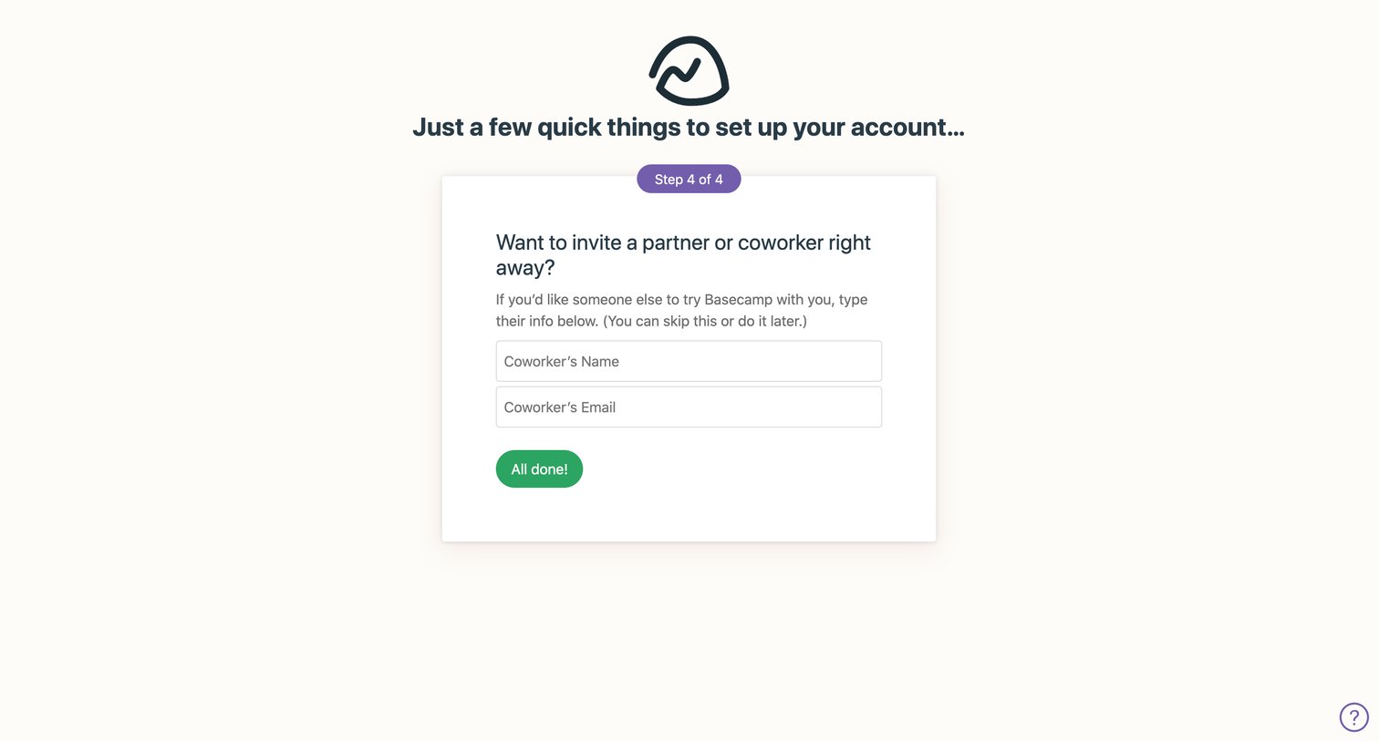 Just a few quick things to set up your account… from Basecamp