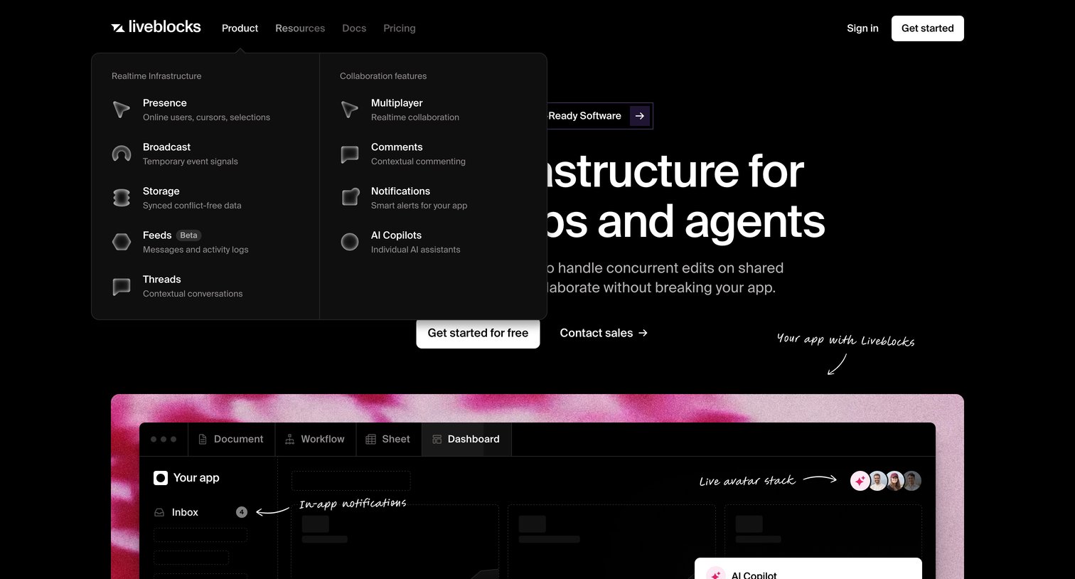 Liveblocks - Liveblocks  Realtime infrastructure for multiplayer apps and agents screen