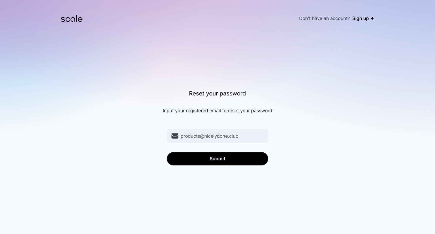 Scale - Forgot your Password? - Request a New one Now - Scale screen