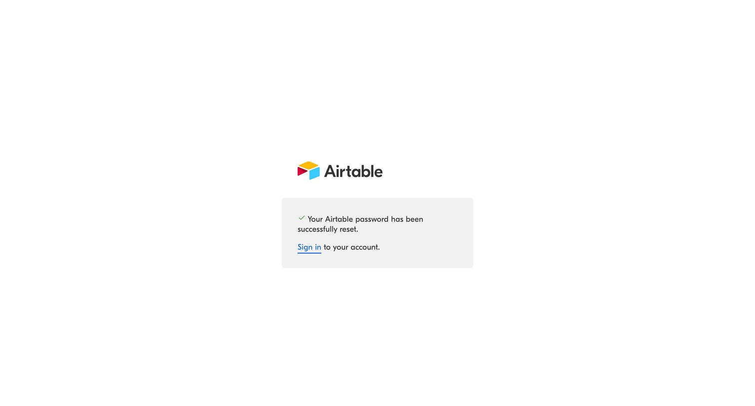 Airtable - Password has been reset - Airtable screen