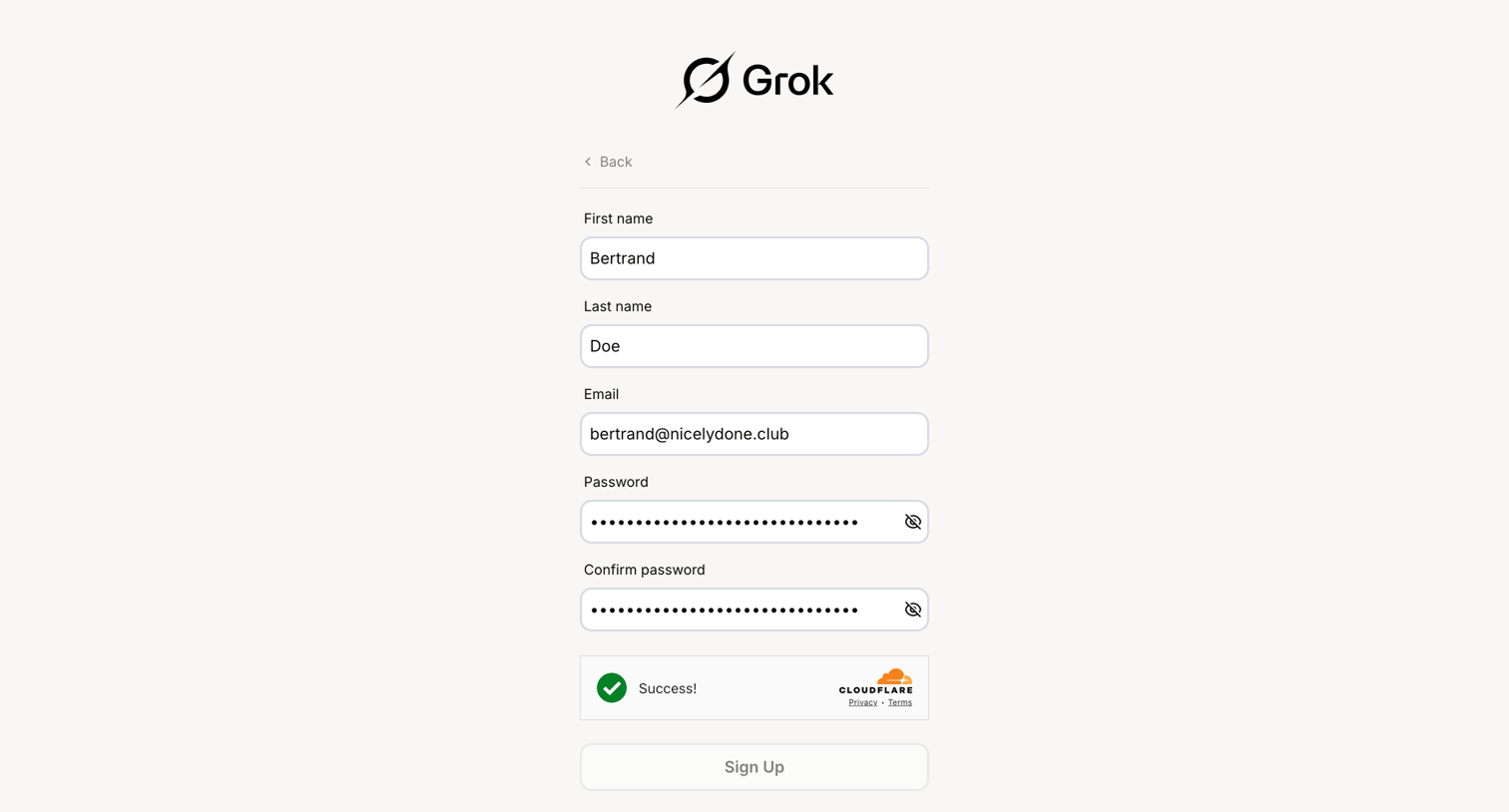 Grok - Sign Up | xAI Single-Sign On screen