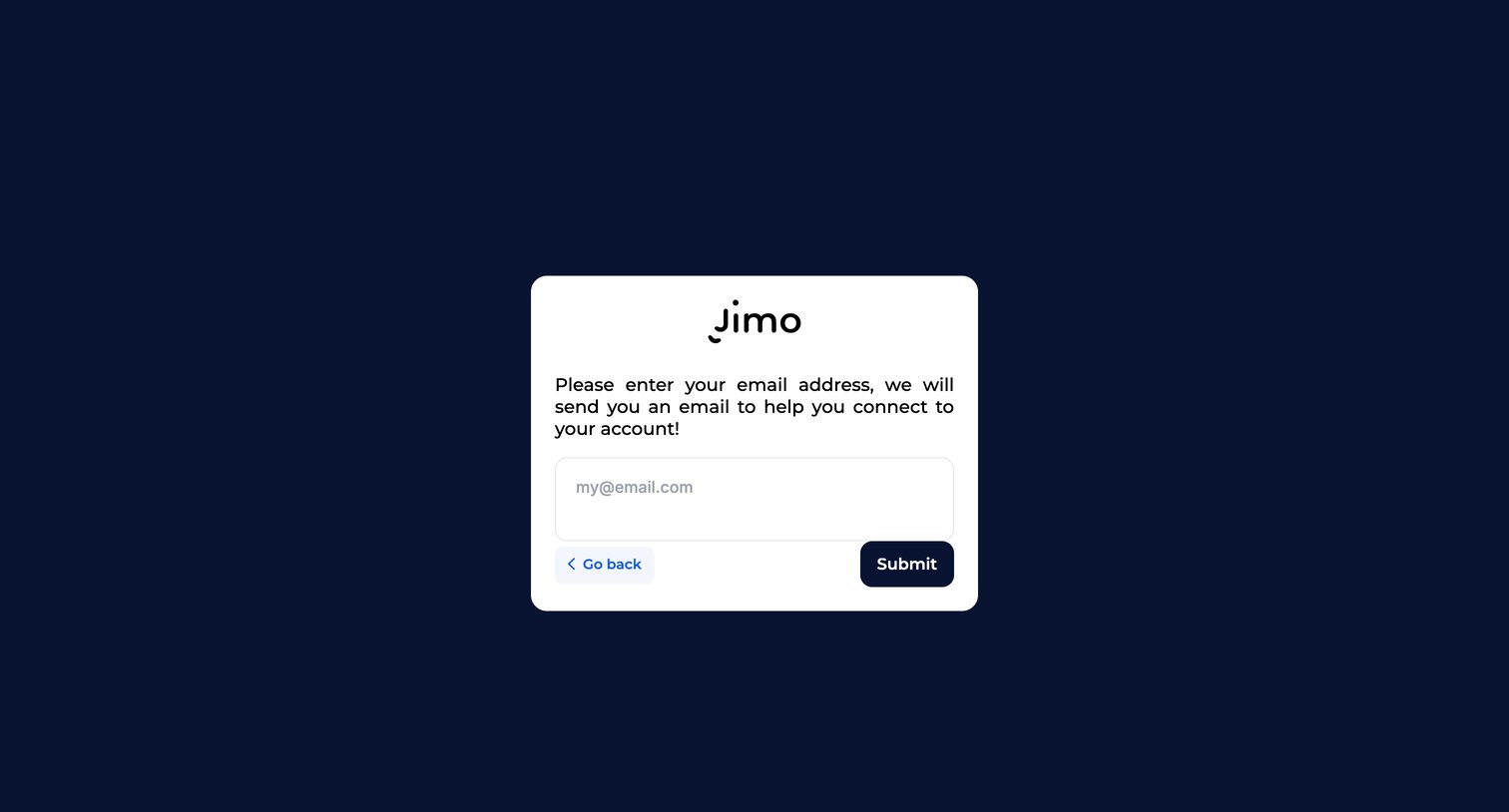 Jimo - Forgot pass · Jimo screen