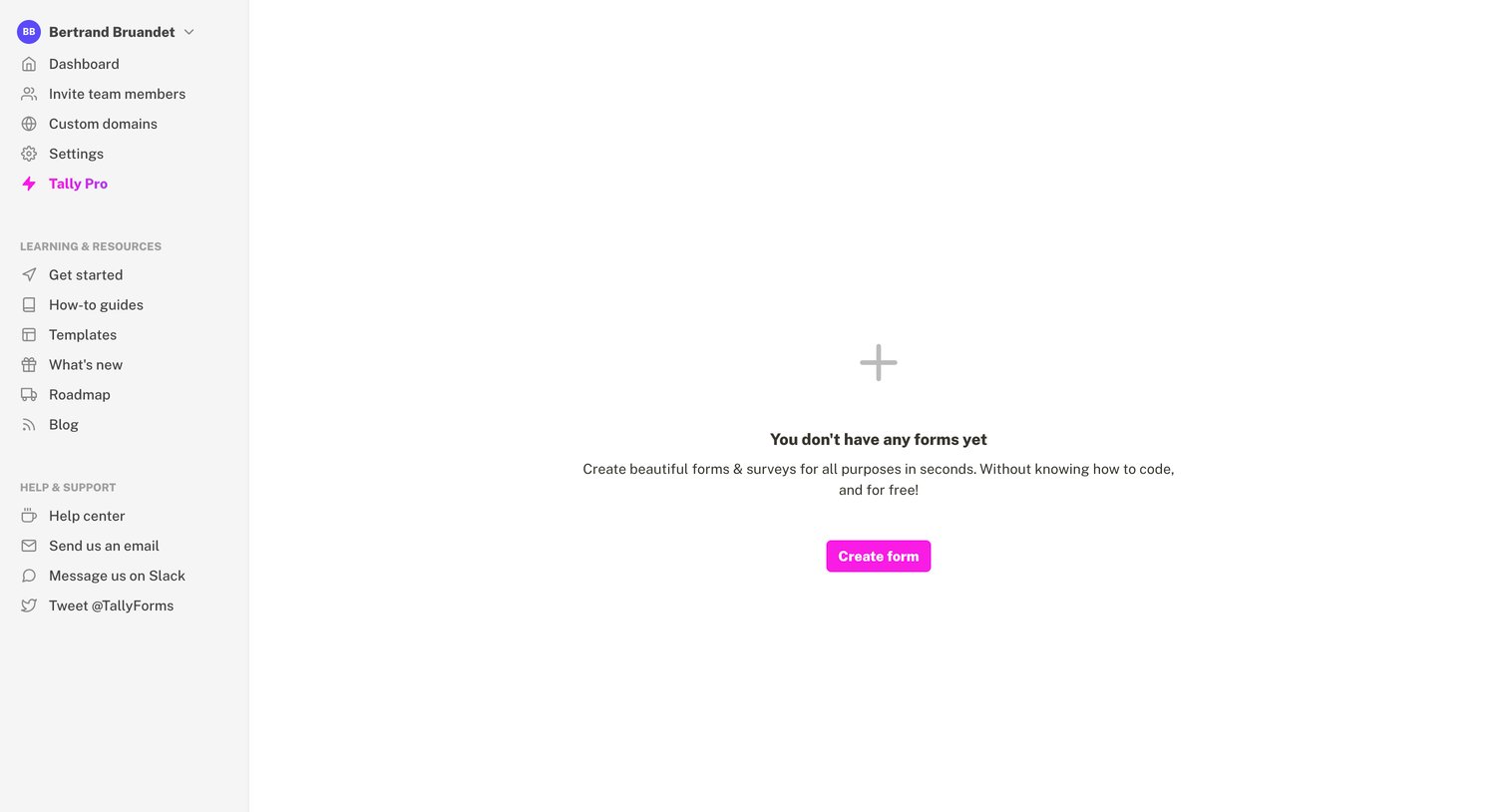 Tally - Dashboard - Tally screen