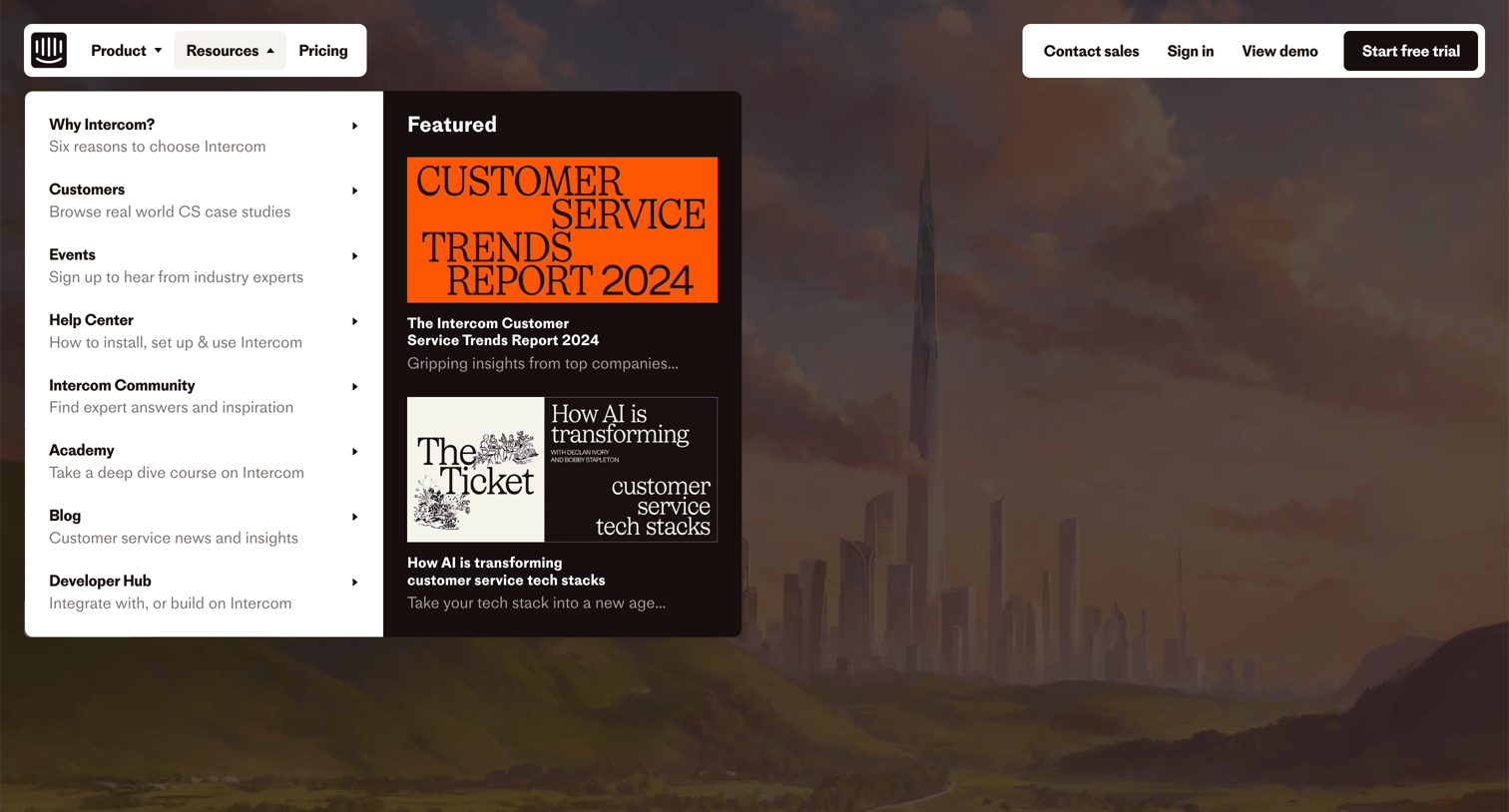 Intercom - Intercom The complete AI-first customer service solution screen