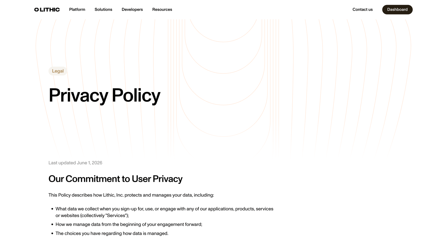 Lithic - Privacy Policy | Lithic screen