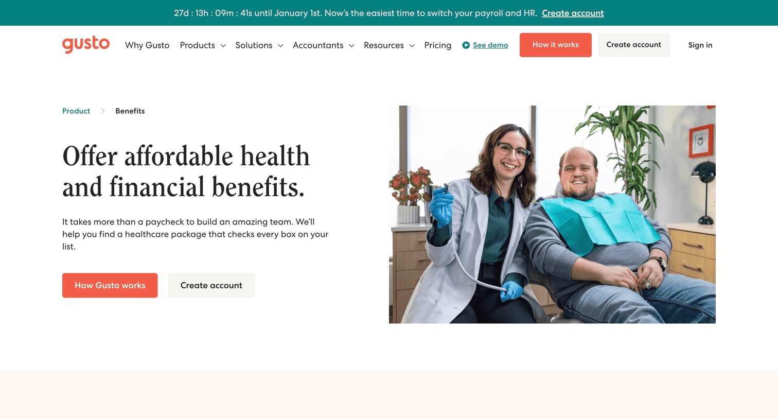 Gusto - Employee Benefits | Health Insurance for Small Businesses  Gusto screen