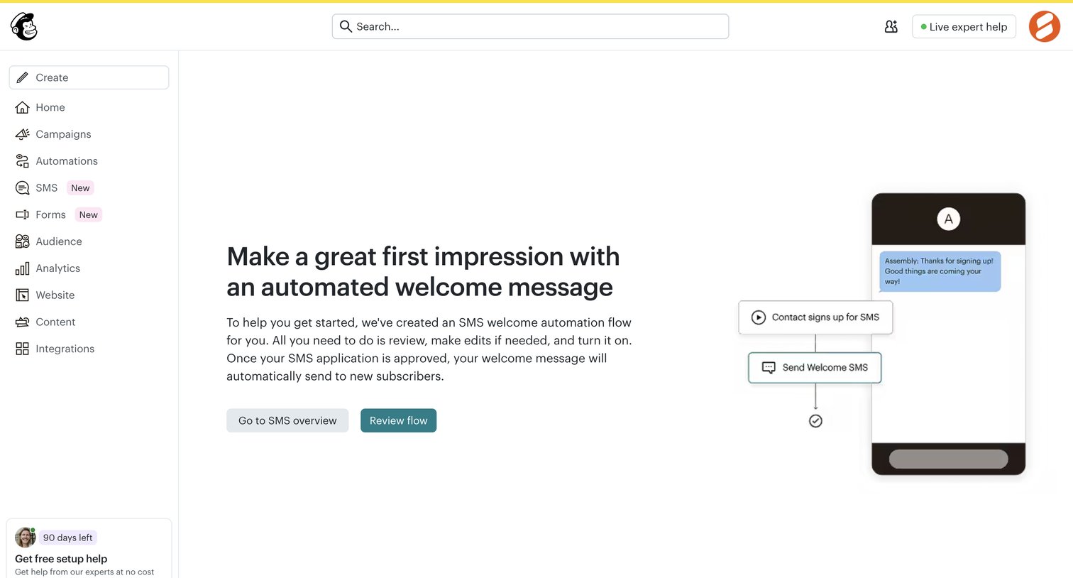 Mailchimp - SMS Registration submitted! | Mailchimp screen