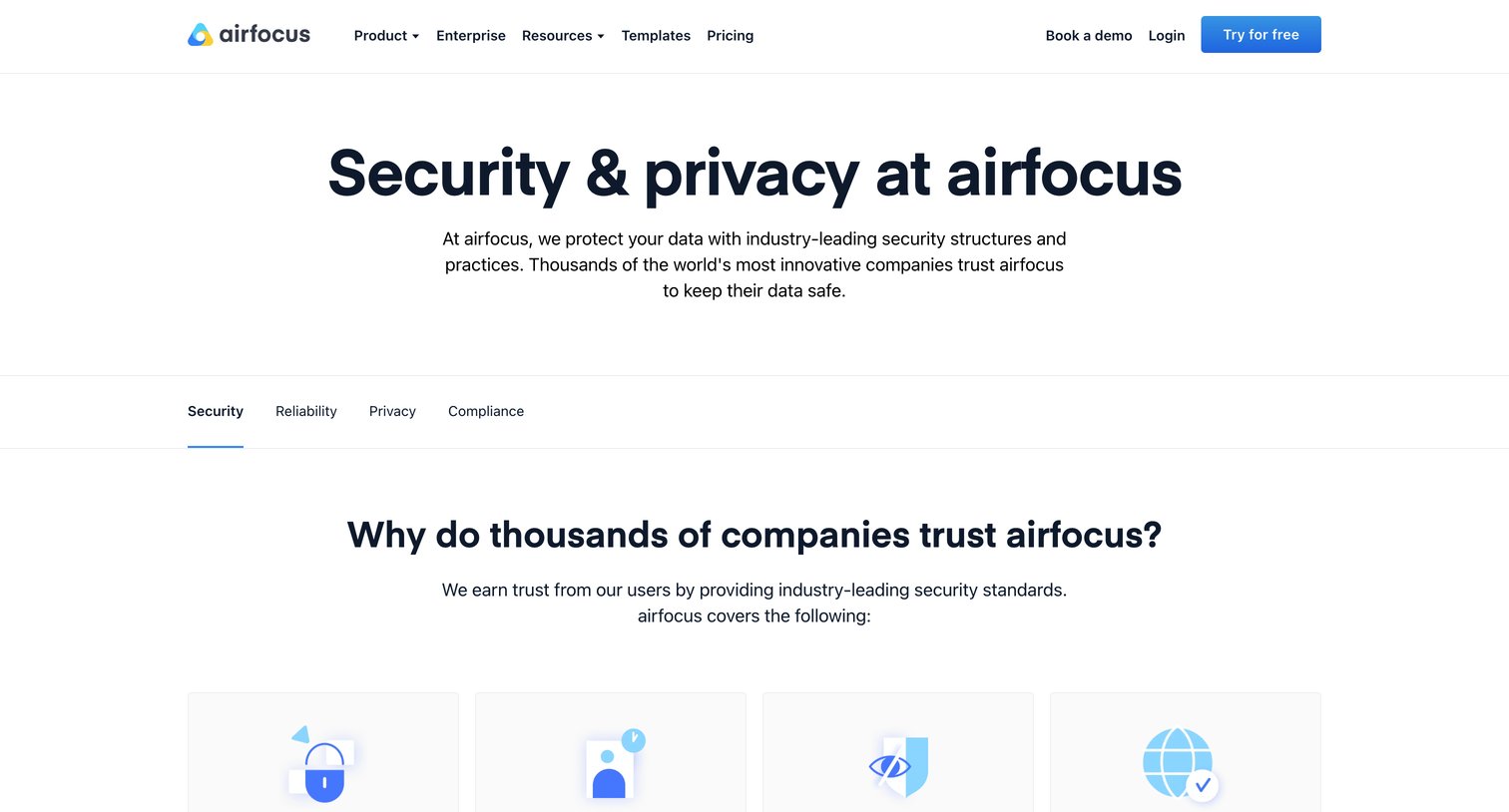 Airfocus - Security and Data Privacy at airfocus | airfocus screen