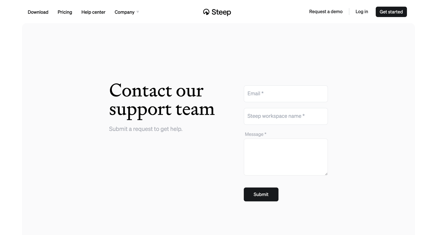 Steep - Steep - Contact support screen
