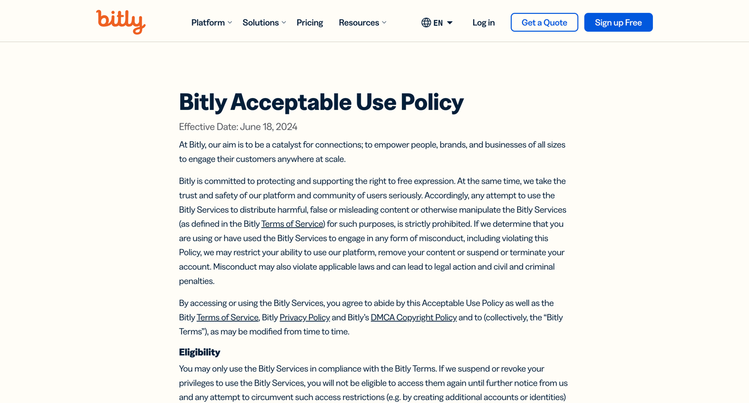 Bitly - Bitly Acceptable Use Policy - Bitly screen