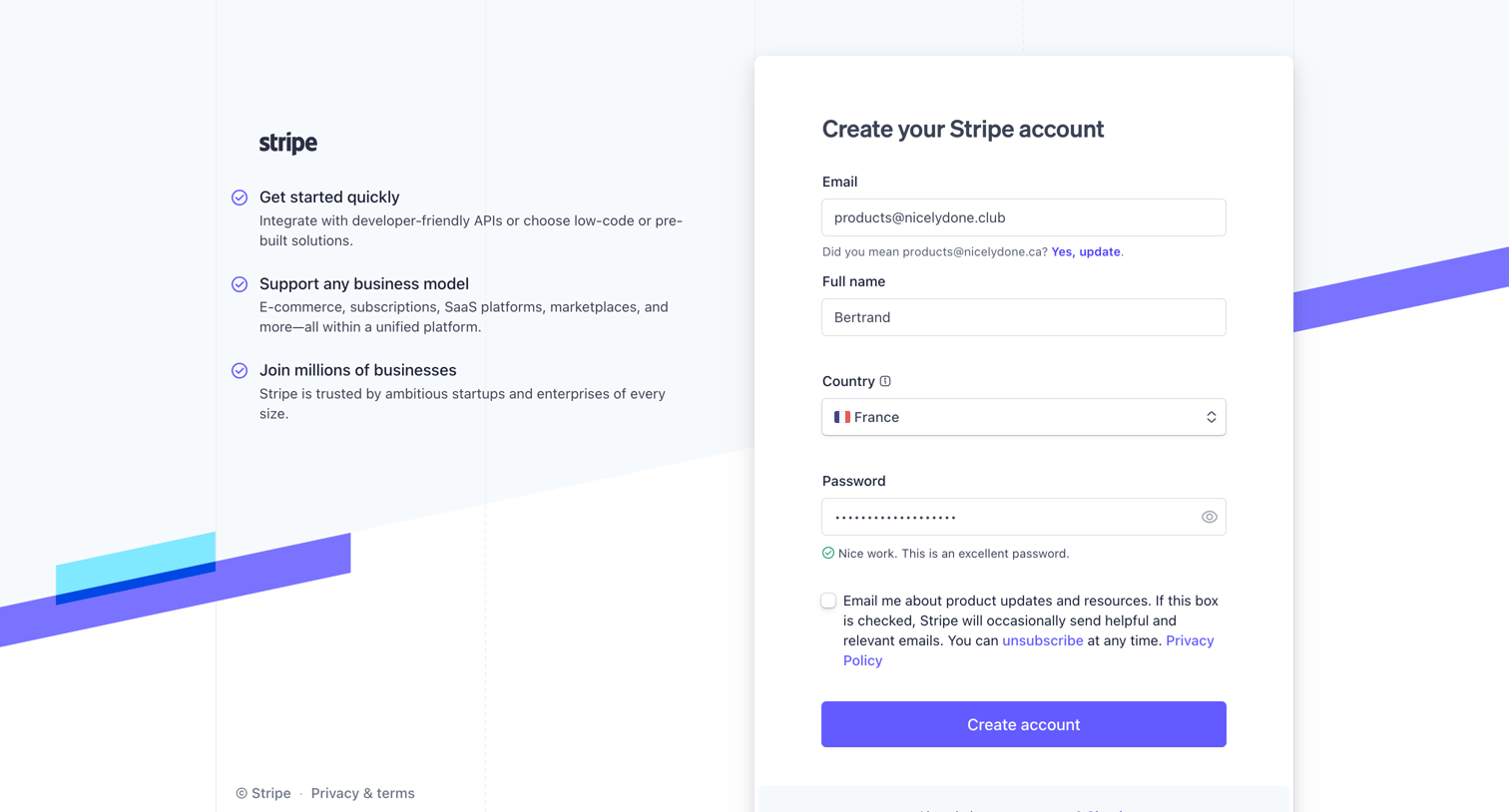Stripe - Sign Up and Create a Stripe Account | Stripe screen