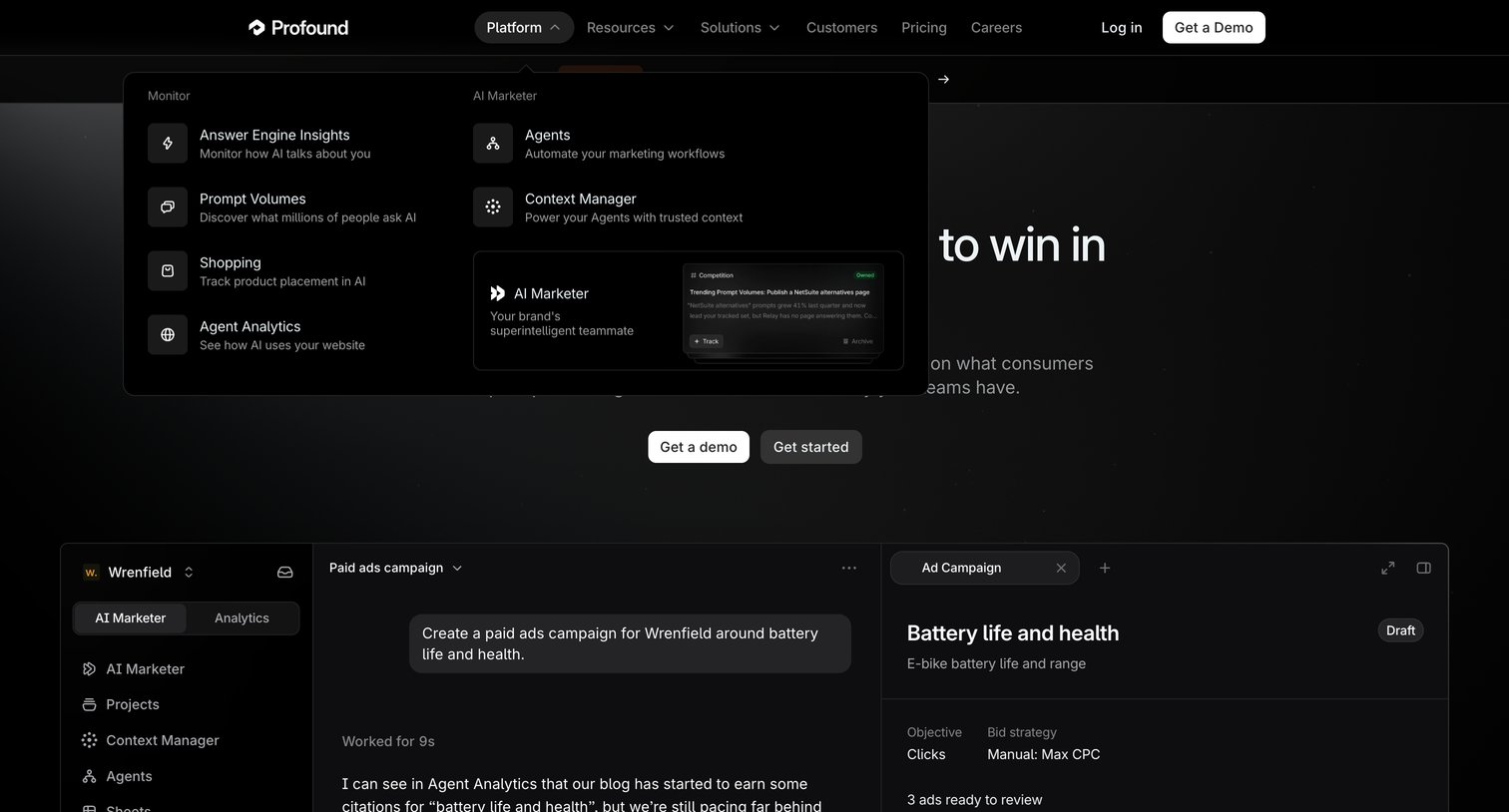 Tryprofound - Profound | The AI Platform to Power Your Marketing - hover: Careers screen