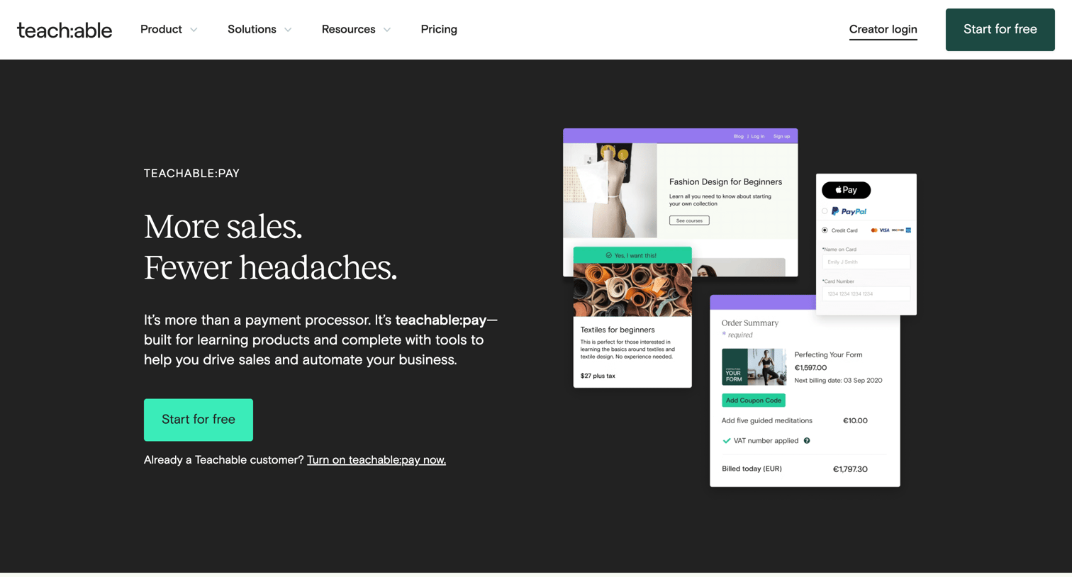 Teachable - Easier payment processing for online business owners - Teachable screen