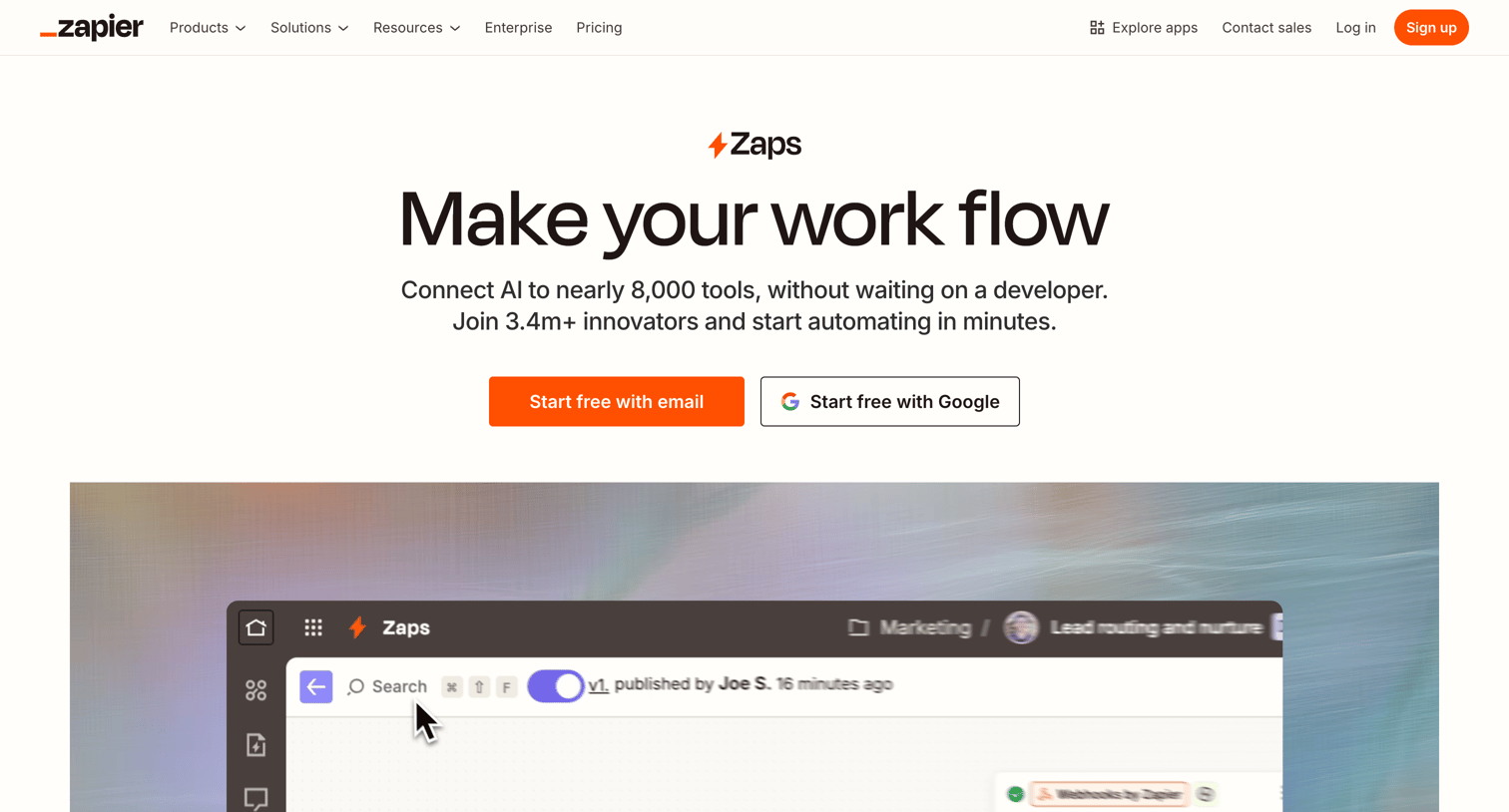 Zapier - Build automated workflows with Zapier screen