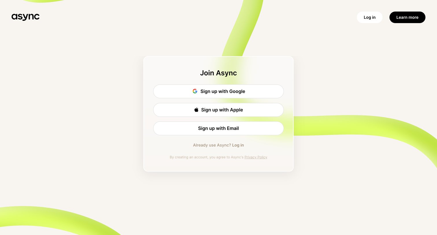 Async - Async | Sign up for free screen
