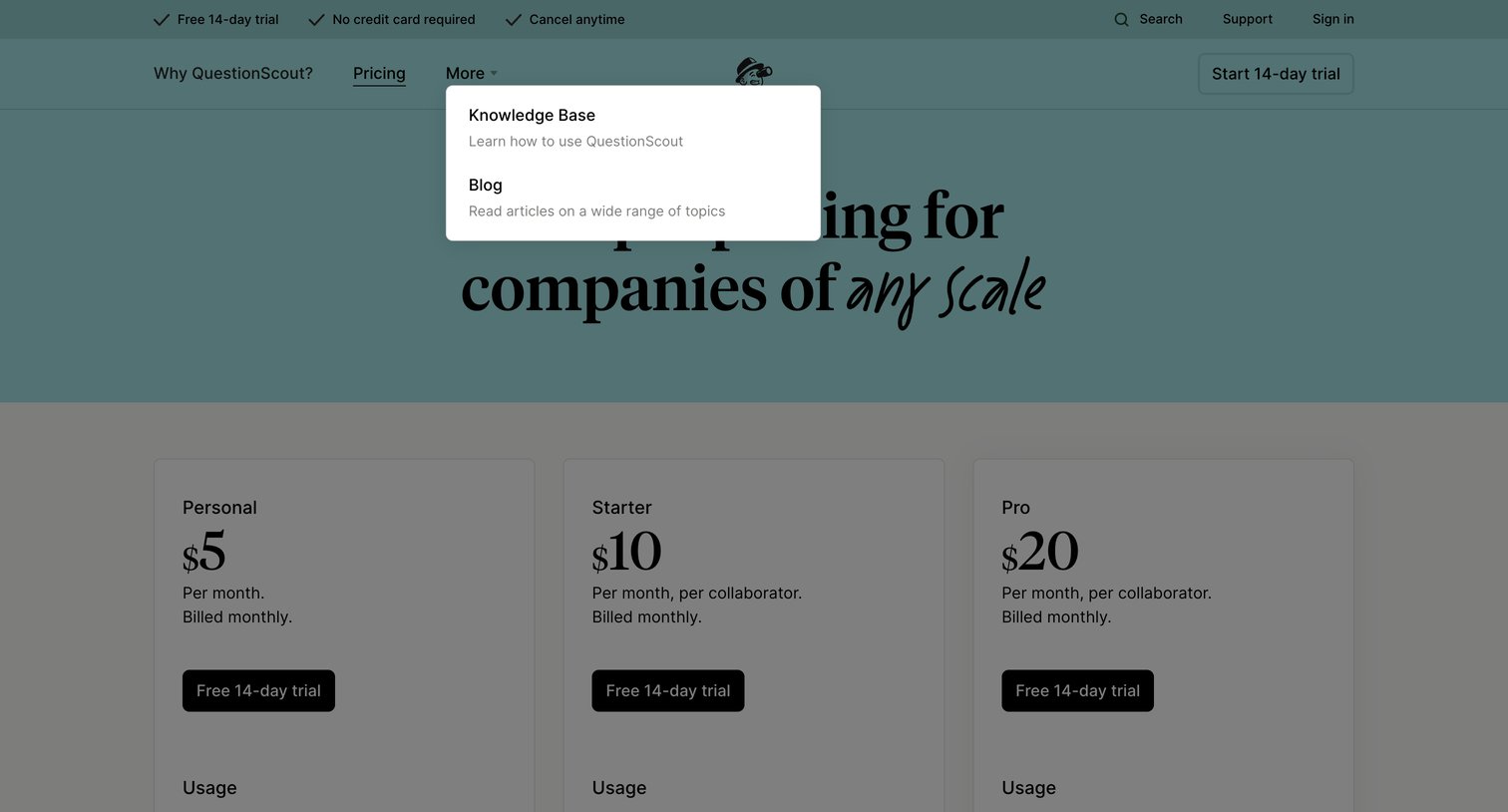QuestionScout - Plans | Pricing  QuestionScout screen